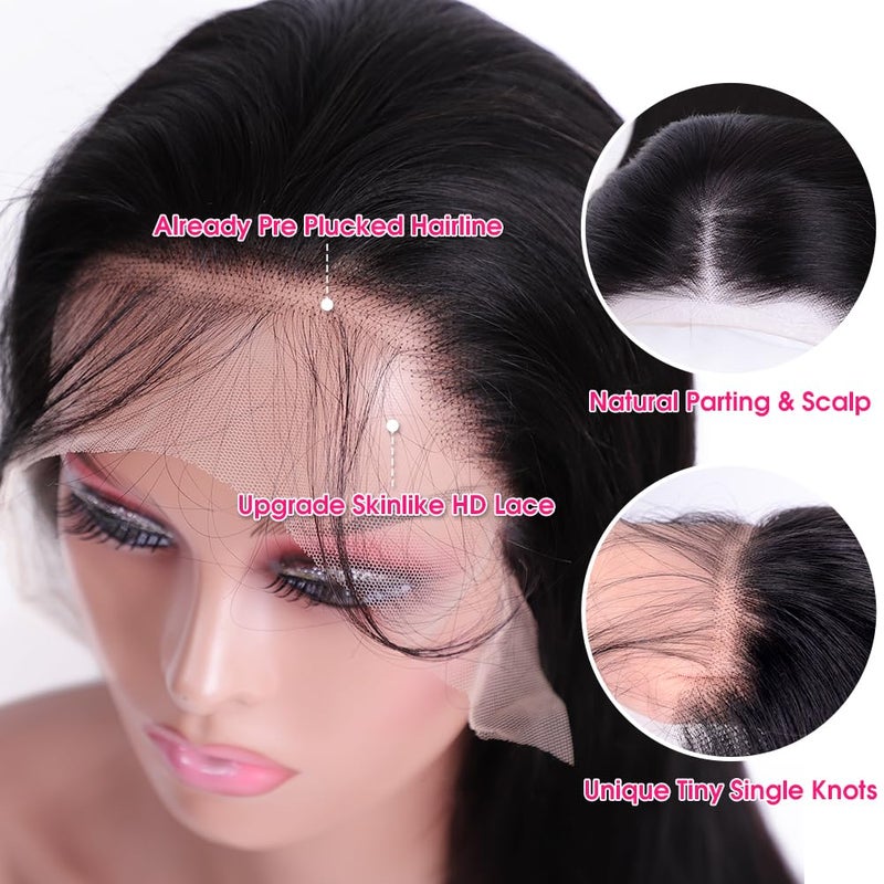 Wingirl 13x6 Body Wave Lace Front Wigs Human Hair Pre Plucked 180 Density HD Transparent Full Lace Frontal Wigs Human Hair for Women Natural Black Color 24Inch - Image 4